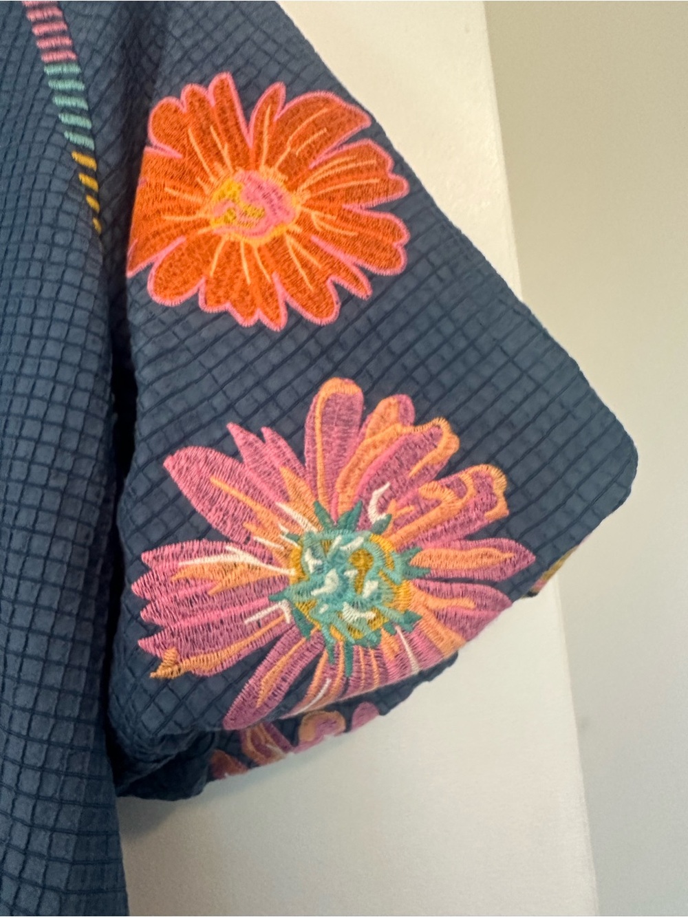 THML Navy Floral Embroidered Short Sleeve Blouse - Picture 5 of 6
